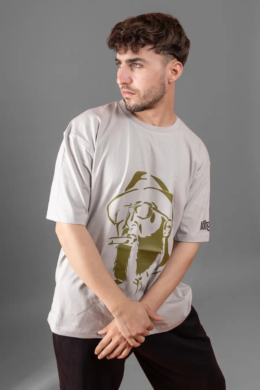 Printed Graphic Quill Grey Oversized Unisex Tshirt