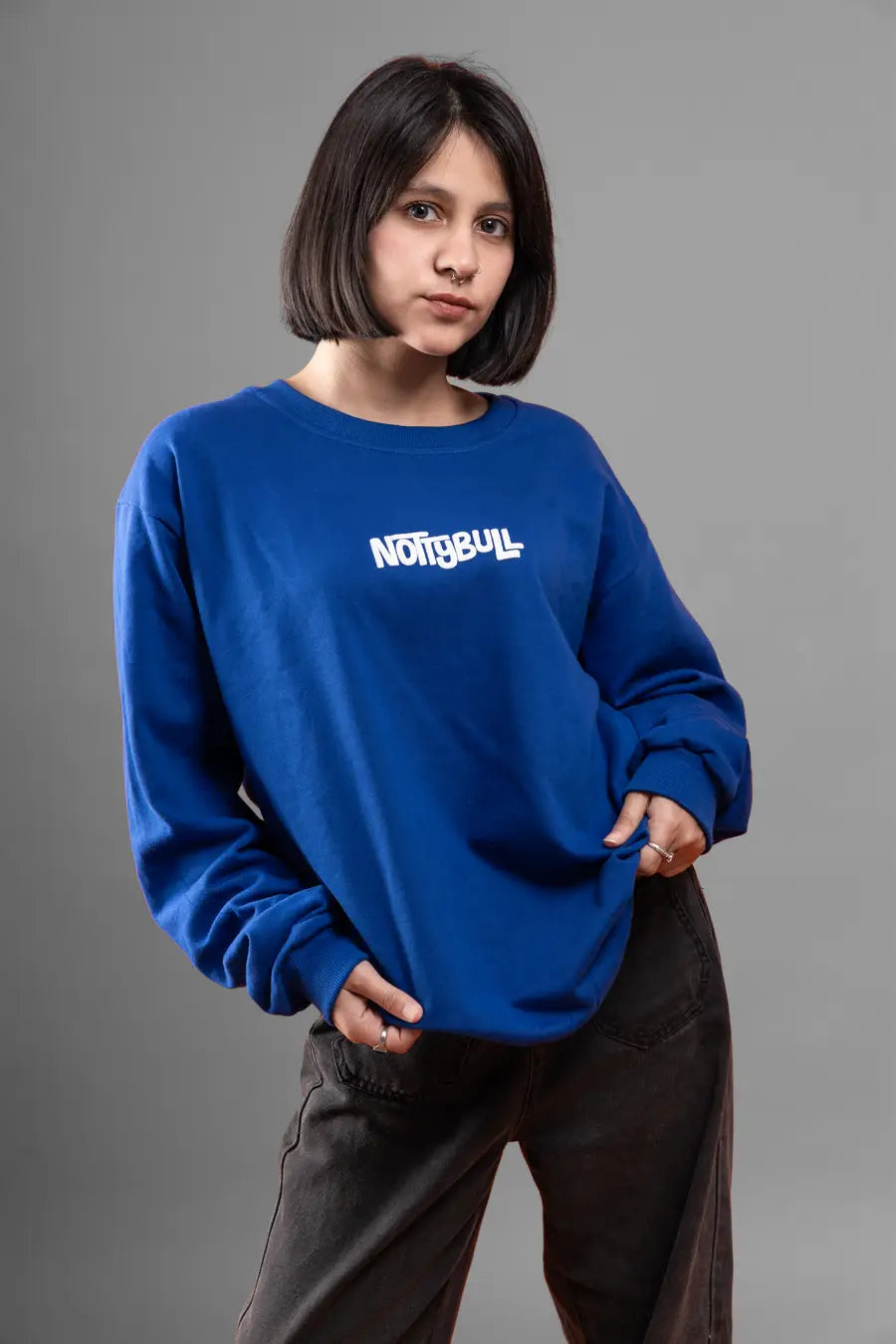 Puff Printed Logo Blue Relaxed Fit Unisex Sweatshirt