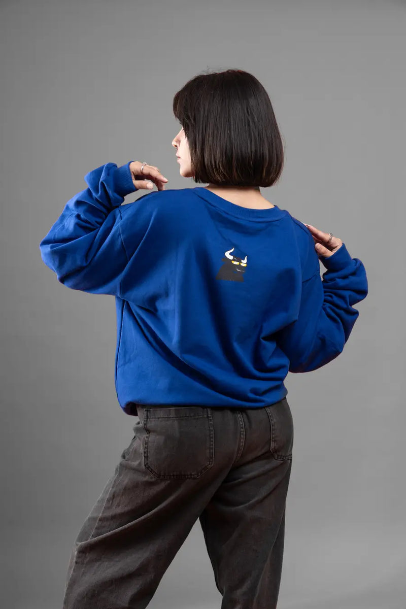 Puff Printed Logo Blue Relaxed Fit Unisex Sweatshirt