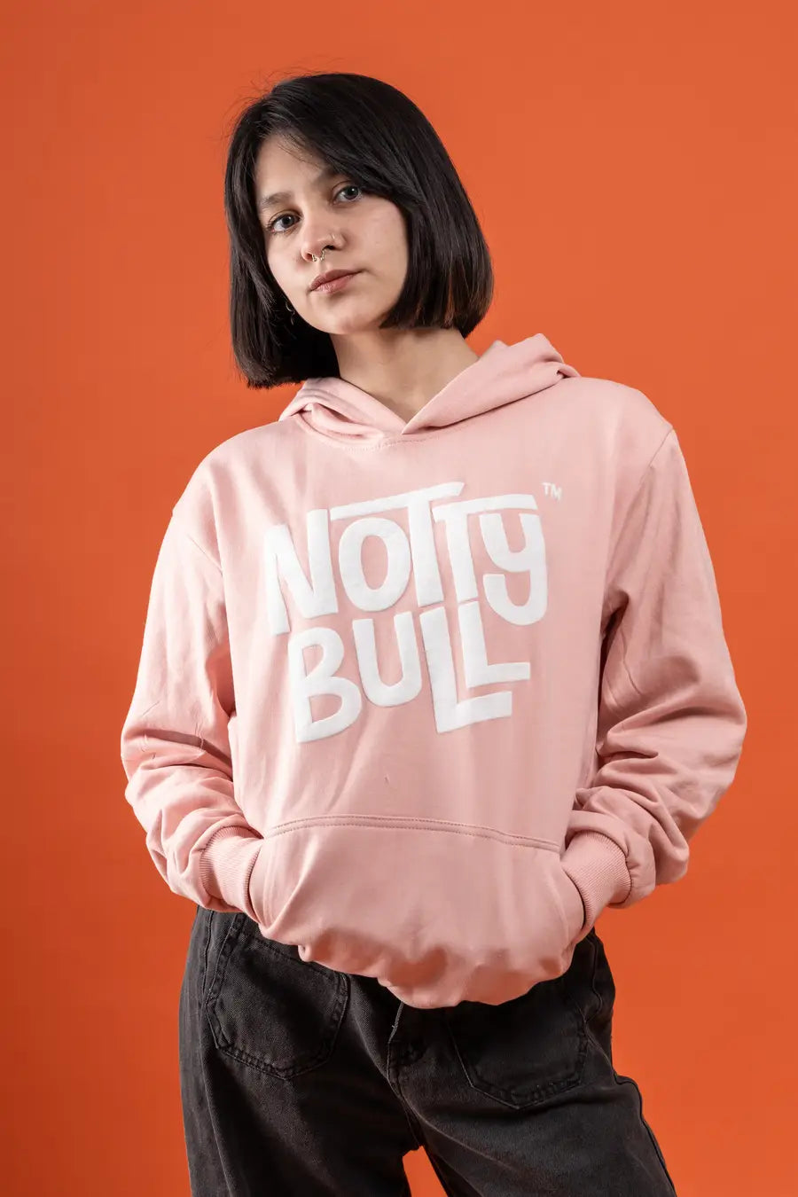Puff Printed Logo Pink Relaxed Fit Unisex Hoodie