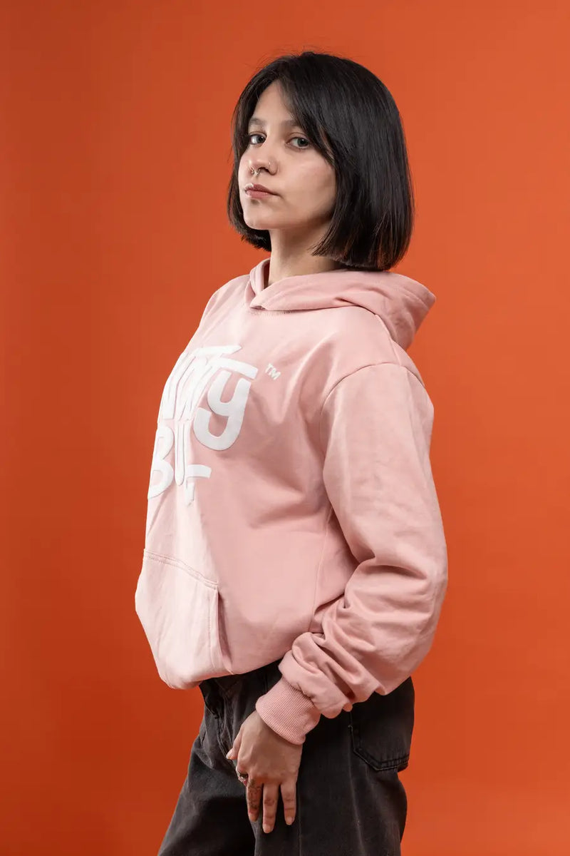 Puff Printed Logo Pink Relaxed Fit Unisex Hoodie