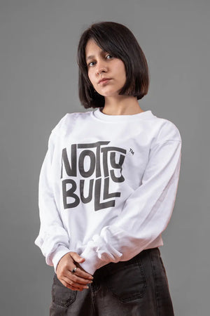 Puff Printed Logo White Relaxed Fit Unisex Sweatshirt