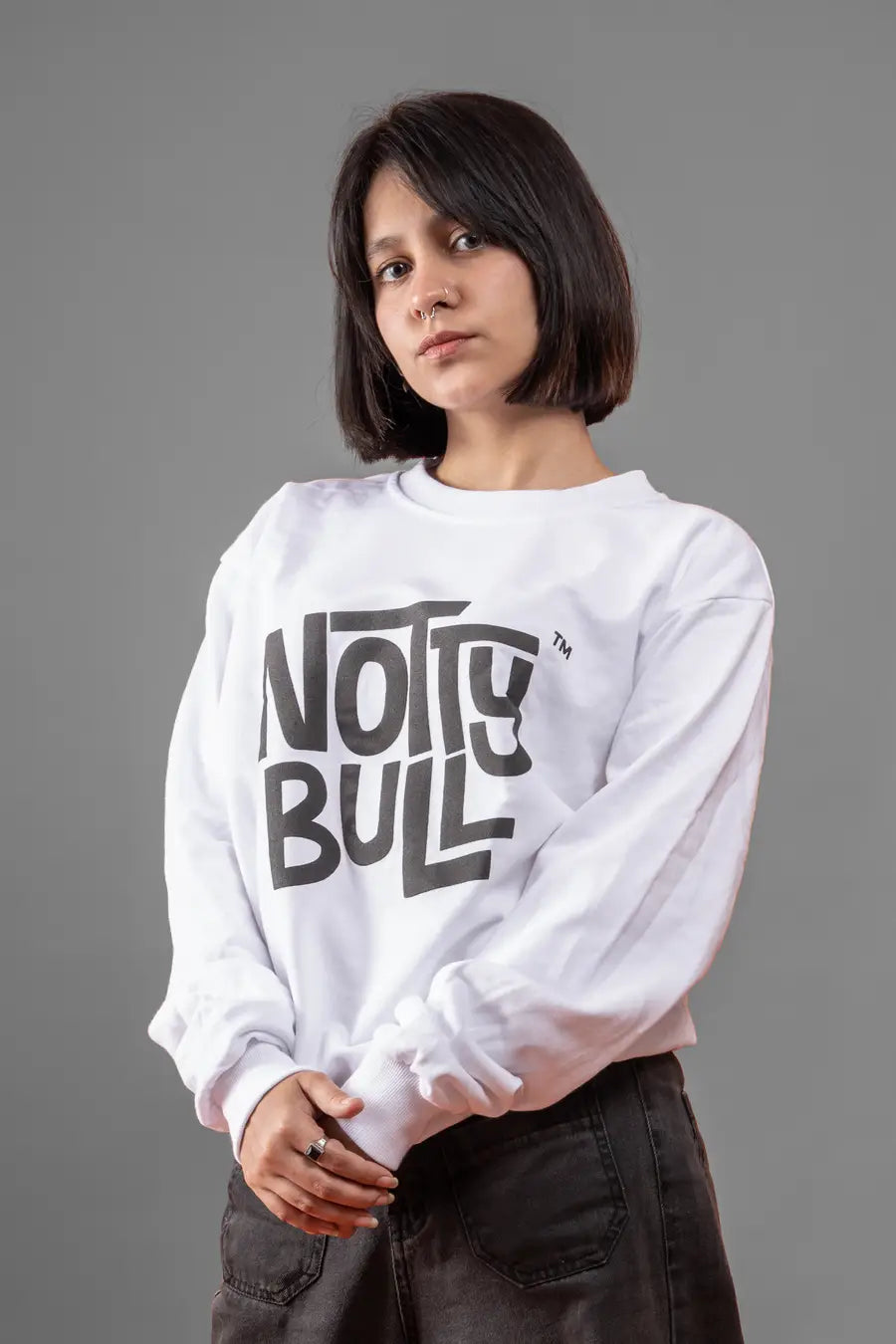 Puff Printed Logo White Relaxed Fit Unisex Sweatshirt