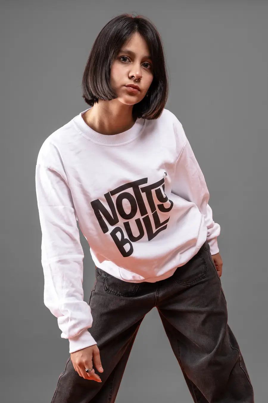 Puff Printed Logo White Relaxed Fit Unisex Sweatshirt