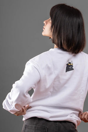 Puff Printed Logo White Relaxed Fit Unisex Sweatshirt