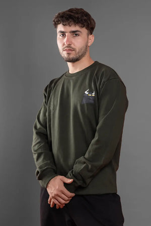 Puff Printed Symbol Olive Relaxed Fit Unisex Sweatshirt