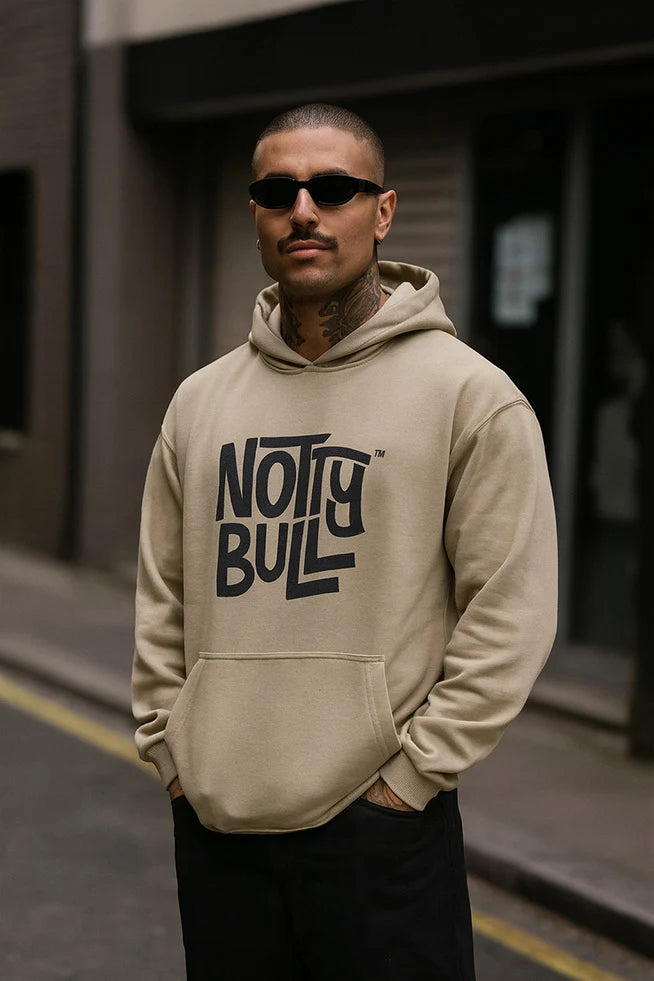 Puff Printed Logo Beige Relaxed Fit Unisex Hoodie