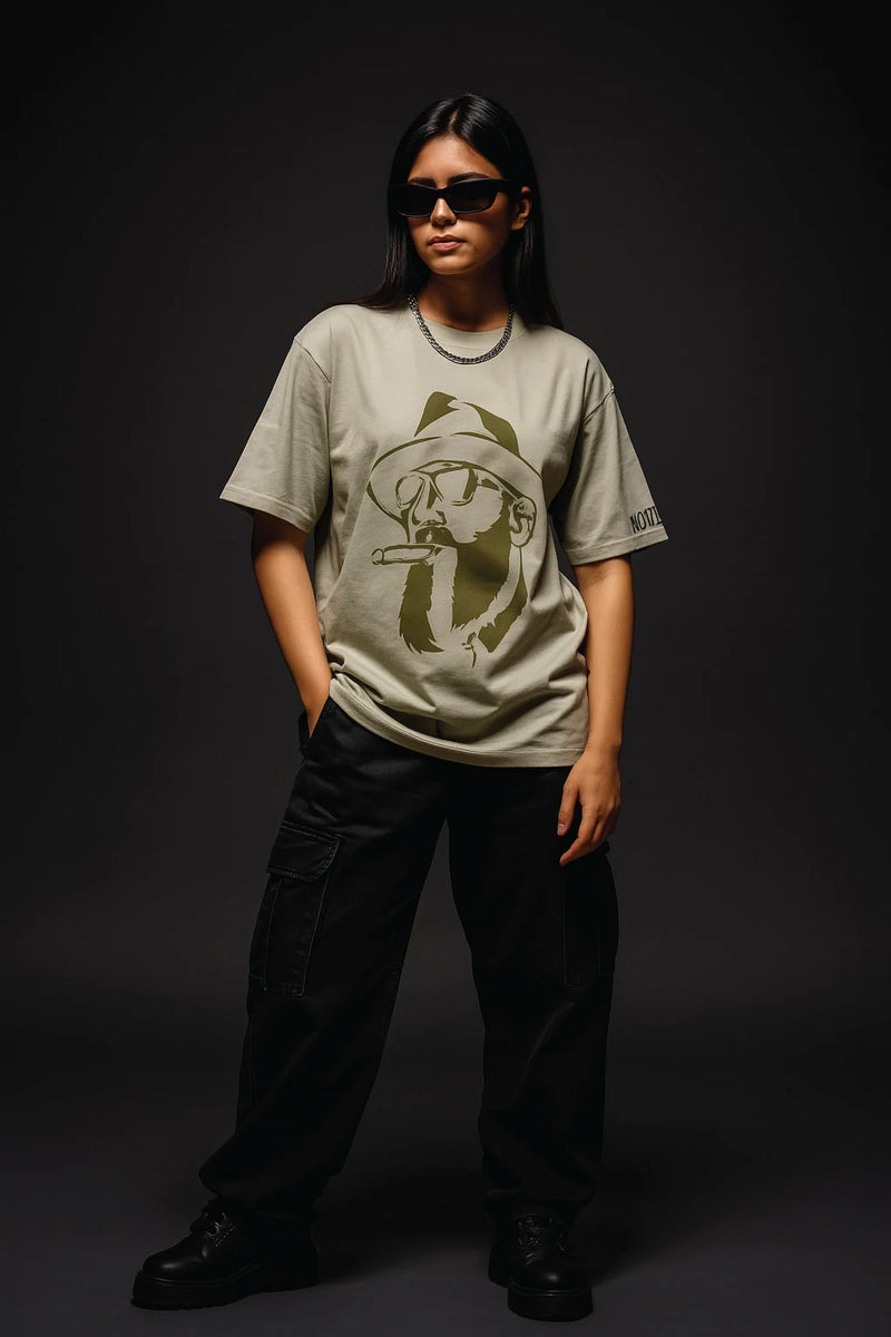 Printed Graphic Quill Grey Oversized Unisex Tshirt