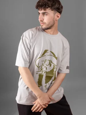 Printed Graphic Quill Grey Oversized Tshirt
