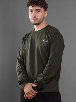 Puff Printed Symbol Olive Relaxed Fit Sweatshirt